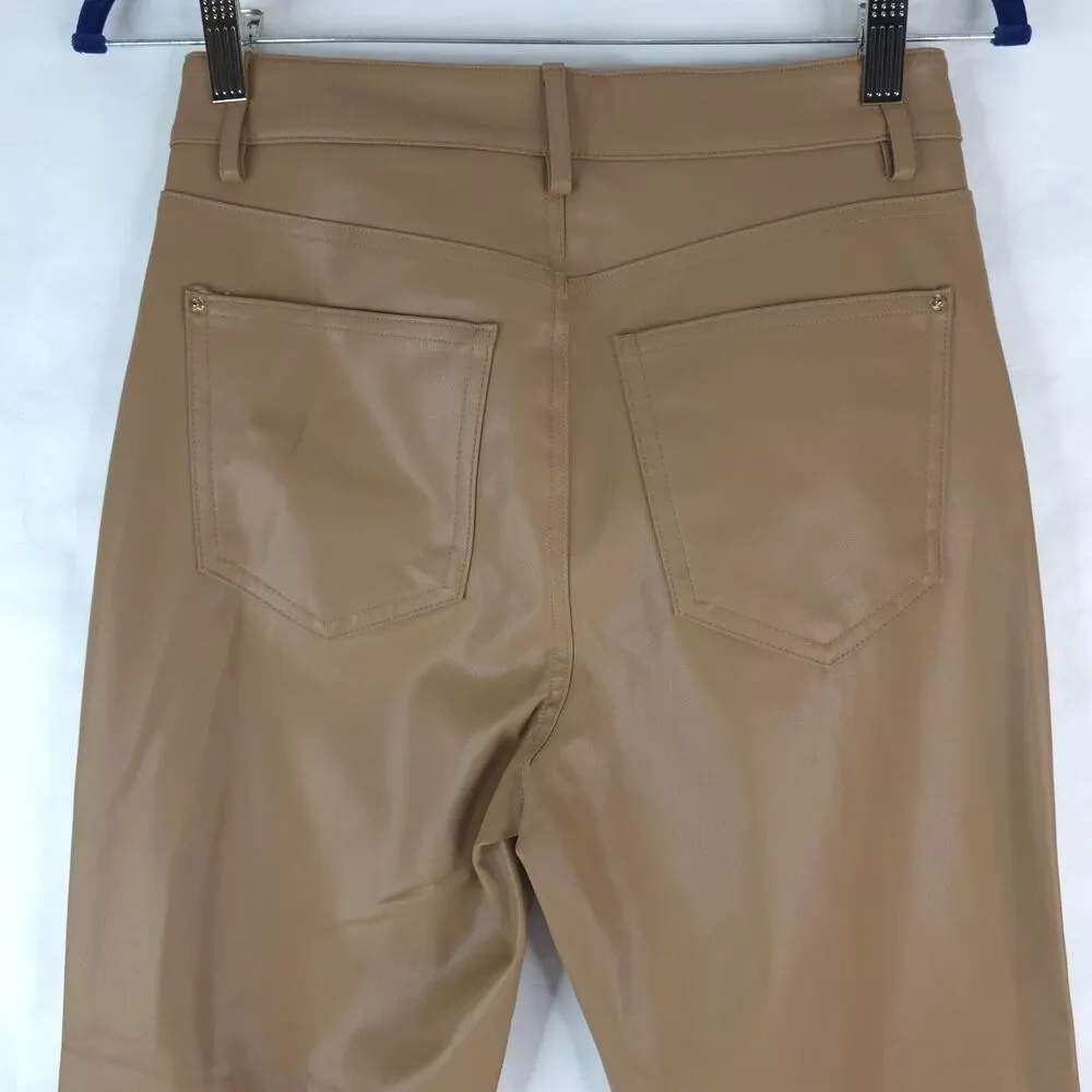Zara Pants Womens 4 (27x25.5) Vegan Brown Faux Leather Flare Mid Rise‎
